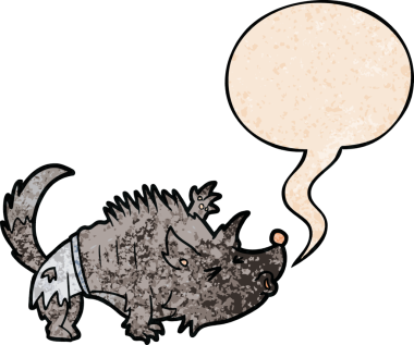 Bir insan tarafından çizilmiş eski tarz konuşma baloncuğu olan cadılar bayramı kurt adam çizgi filmi.