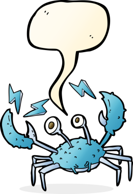 Bir insan tarafından çizilmiş, konuşma balonlu bir yengeç.