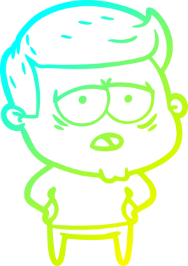 Bir insan tarafından çizilmiş, yorgun bir adamın soğuk çizgi çizimi.