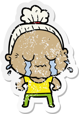 Bir insan tarafından çizilmiş, ağlayan yaşlı bir kadın karikatürü.