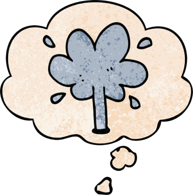 Bir insan tarafından çizilmiş grunge desenli düşünce baloncuğu olan çizgi film suyu fışkırtır.