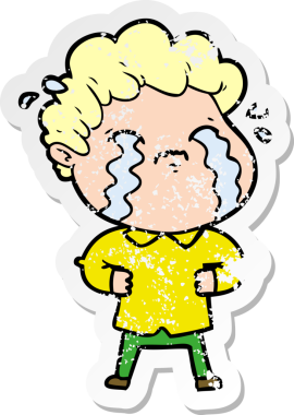 Bir insan tarafından çizilmiş ağlayan bir karikatürcünün sıkıntılı çıkartması.