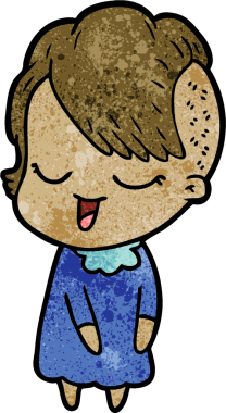 Bir insan tarafından çizilmiş mutlu çizgi film kızı.