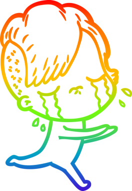 Gökkuşağının gradyan çizimi bir insan tarafından çizilmiş ağlayan bir kız çizgi filmi.