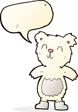 Bir insan tarafından çizilmiş konuşma balonlu oyuncak ayı.