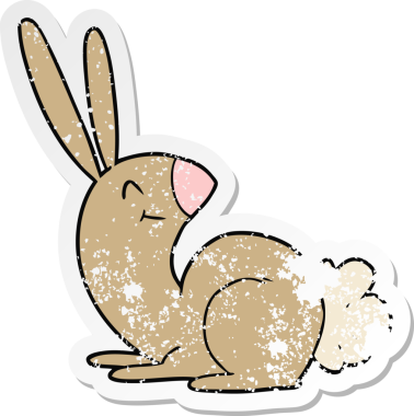 Bir insan tarafından çizilmiş şirin bir tavşanın sıkıntılı çıkartması.