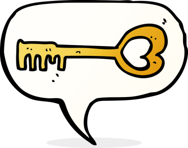 bir insan tarafından çizilmiş konuşma baloncuğuyla kalp şeklinde bir anahtar.