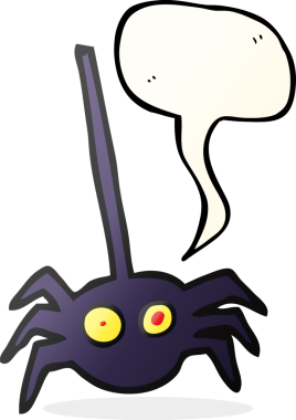 Bir insan tarafından çizilmiş serbest konuşma balonu karikatürü Cadılar Bayramı örümceği