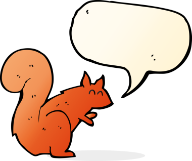 Bir insan tarafından çizilmiş konuşma balonlu kırmızı sincap.