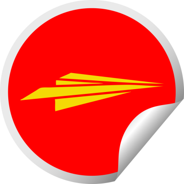 Bir insan tarafından çizilmiş kağıttan bir uçağın dairesel soyma etiketi.