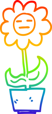 gökkuşağı gradyan çizgisi bir insan tarafından kabın içinde çizilmiş bir karikatür çiçeği