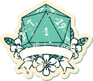 Retro Dövme Biçimi Doğal Bir d20 zar bir insan tarafından çizildi