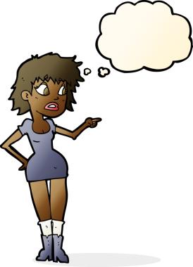 Bir insan tarafından çizilmiş düşünce baloncuğuyla gösterilen endişeli kadın çizgi filmi.