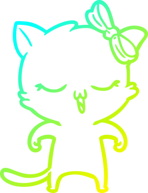 Bir insan tarafından kafasında yay olan çizgi film kedisinin soğuk gradyan çizimi