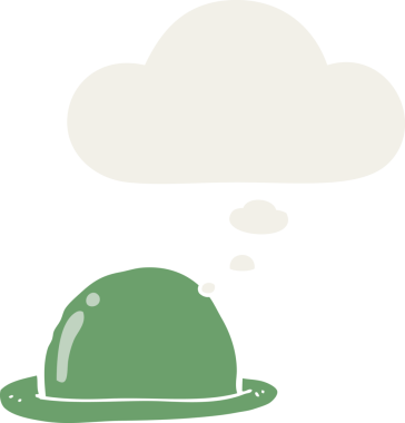 Düşünce baloncuklu çizgi film melon şapkası bir insan tarafından çizilmiş.