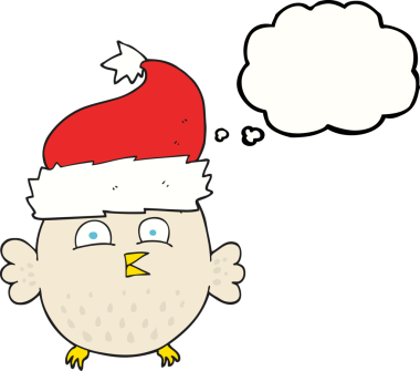 Bir insan tarafından çizilmiş noel şapkası giyen serbest çizim baloncuk baykuş.