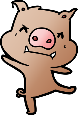 Bir insan tarafından çizilmiş kızgın çizgi film domuzu.