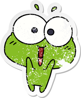 Sıkıntılı etiket çizimi Kawaii bir insan tarafından çizilen sevimli kurbağayı heyecanlandırdı