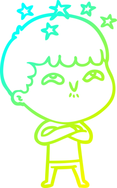 Bir çizgi film karakteri, bir insan tarafından çizilmiş soğuk gradyan çizimi.