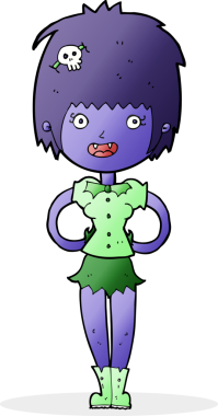 Bir insan tarafından çizilmiş mutlu vampir kız çizgi filmi.