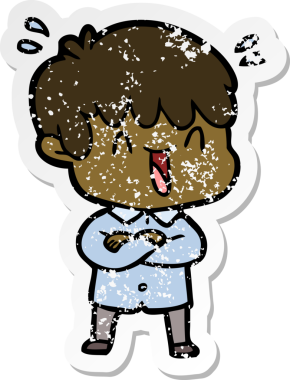 Bir insan tarafından çizilmiş gülen bir çizgi film karakterinin sıkıntılı çıkartması.