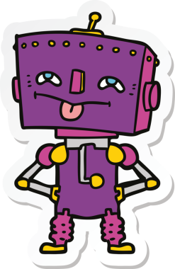 Bir insan tarafından çizilmiş robot karikatür çıkartması.