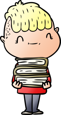 Bir insan tarafından çizilmiş kitapları olan çizgi film dostu bir çocuk.