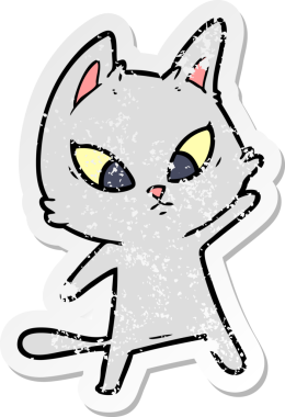 Bir insan tarafından çizilmiş kafası karışmış bir çizgi film kedisinin sıkıntılı çıkartması.