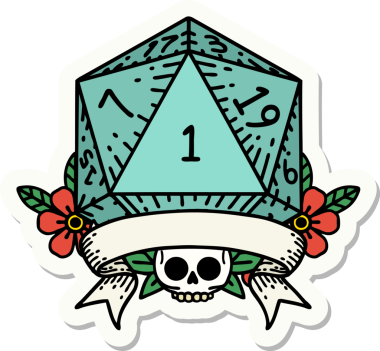 Bir insan tarafından çizilmiş doğal bir d20 zar etiketi.