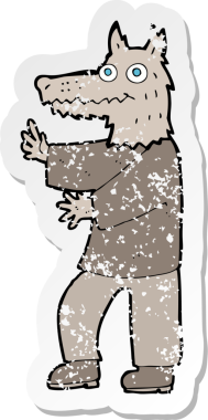 Bir insan tarafından çizilmiş komik bir kurtadamın gerilimli çıkartması.