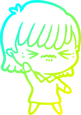 Bir insan tarafından çizilmiş, soğuk bir çizgi film kızı çizimi.