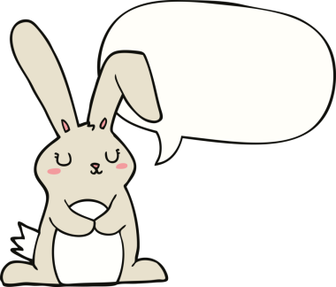 Bir insan tarafından çizilmiş konuşma balonlu çizgi film tavşanı.