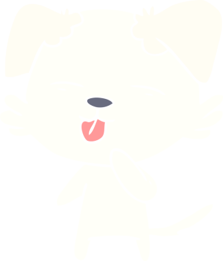 Bir insan tarafından çizilmiş düz renkli çizgi film köpeği.