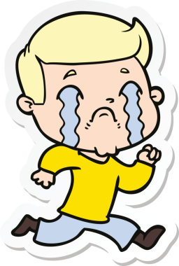 Bir insan tarafından çizilmiş, ağlayan bir çizgi film karakterinin çıkartması.