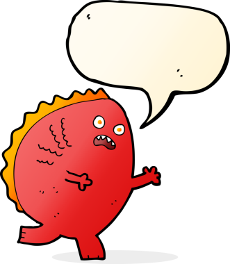 Bir insan tarafından çizilmiş konuşma balonlu çizgi film canavarı.