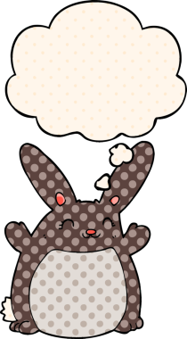 Çizgi roman tarzında bir insan tarafından çizilmiş düşünce kabarcığı olan çizgi film tavşanı.