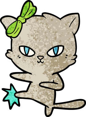 Bir insan tarafından çizilmiş sevimli çizgi film kedisi.