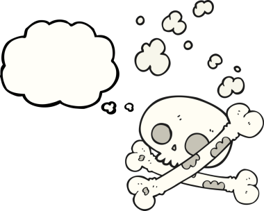 Serbest çizim düşünce balonu karikatürü Bir insan tarafından çizilmiş eski kemik yığını