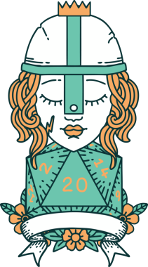 Retro Dövme Tarzı İnsan Savaşçısı Doğal 20 rulo ile Bir insan tarafından çizilmiş