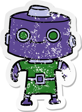 Bir insan tarafından çizilmiş karikatür robotunun sıkıntılı çıkartması.