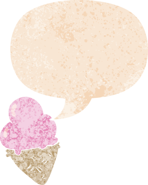 Bir insan tarafından çizilmiş grunge dertli retro tarzı konuşma baloncuklu çizgi film dondurması.