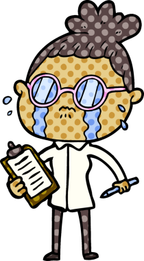 Bir insan tarafından çizilmiş gözlüklü, ağlayan bir kadın.