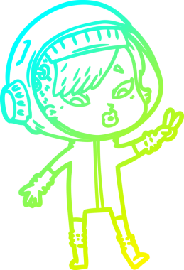 Bir insan tarafından çizilmiş soğuk gradyan çizgili astronot kadın çizimi.