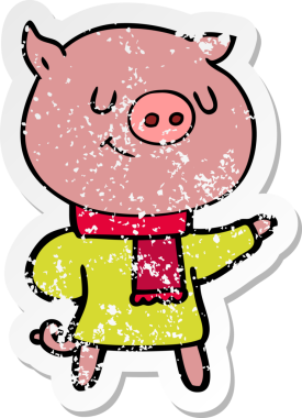 Bir insan tarafından çizilmiş mutlu çizgi film domuzunun sıkıntılı çıkartması.