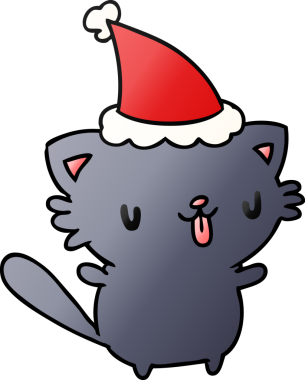 Bir insan tarafından çizilmiş kawaii kedisinin el çizimi gradyan çizgi filmi.