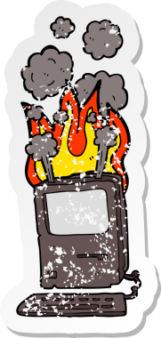 Bir insan tarafından çizilmiş eski bir bilgisayarın gerilimli çıkartması.