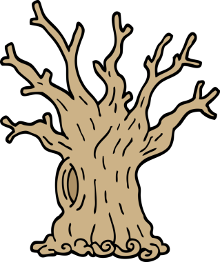 Bir insan tarafından çizilmiş el çizimi karikatür ağacı