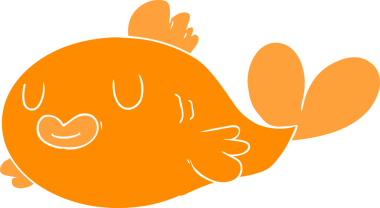 Bir insan tarafından çizilmiş mutlu düz renkli çizgi film balığı.