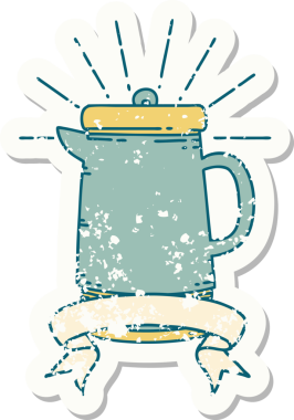 Bir insan tarafından çizilmiş dövme stili eski bir kahve fincanı.