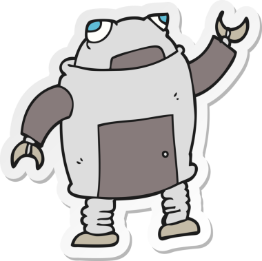 Bir insan tarafından çizilmiş robot karikatür çıkartması.